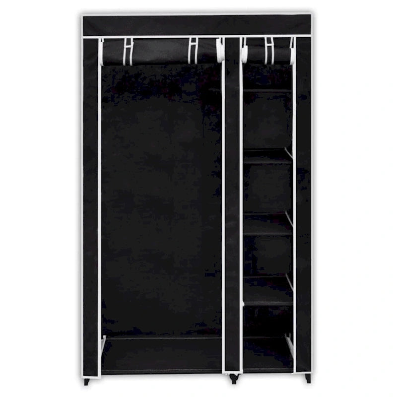 Folding Wardrobe 43W x 18D x 69H - Portable Closet with Zippered Door - Black Fleece Fabric - Steel Frame - Space Saving