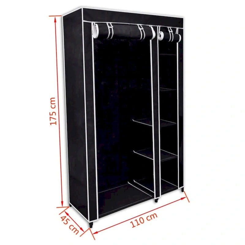 Folding Wardrobe 43W x 18D x 69H - Portable Closet with Zippered Door - Black Fleece Fabric - Steel Frame - Space Saving