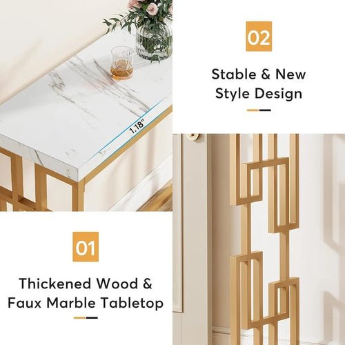 42.5" Console Table - Faux Marble Top with Gold Metal Legs - Modern Entryway Sofa Table