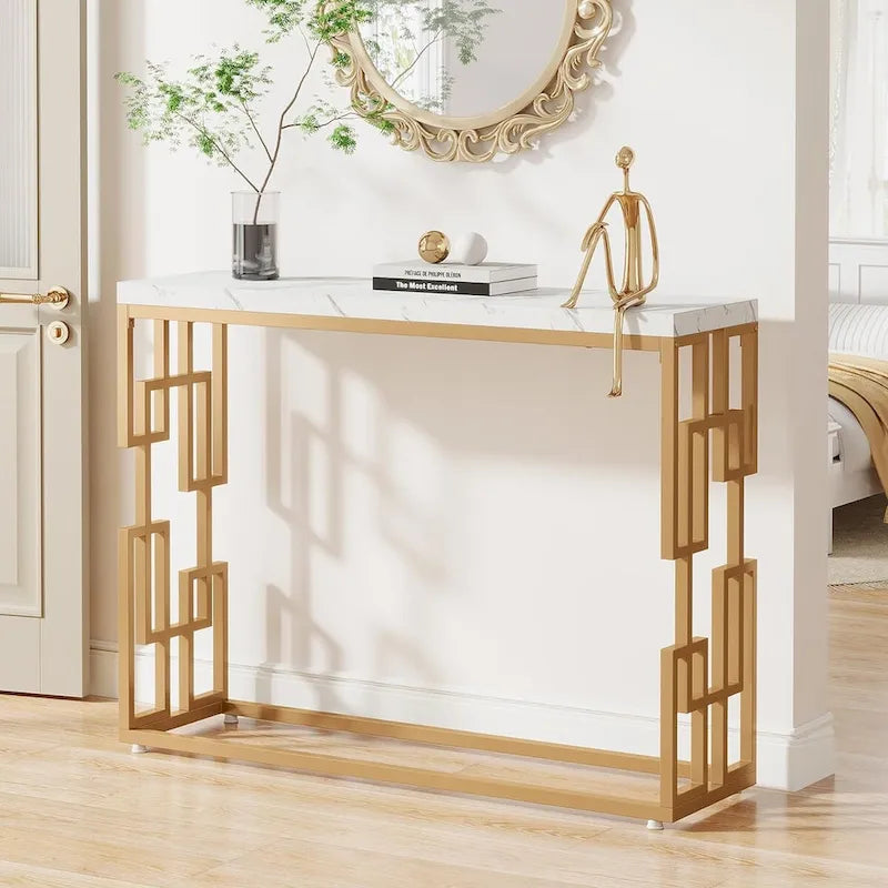 42.5" Console Table - Faux Marble Top with Gold Metal Legs - Modern Entryway Sofa Table