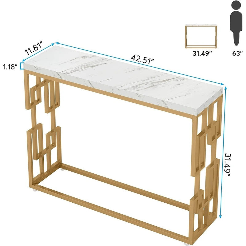 42.5" Console Table - Faux Marble Top with Gold Metal Legs - Modern Entryway Sofa Table