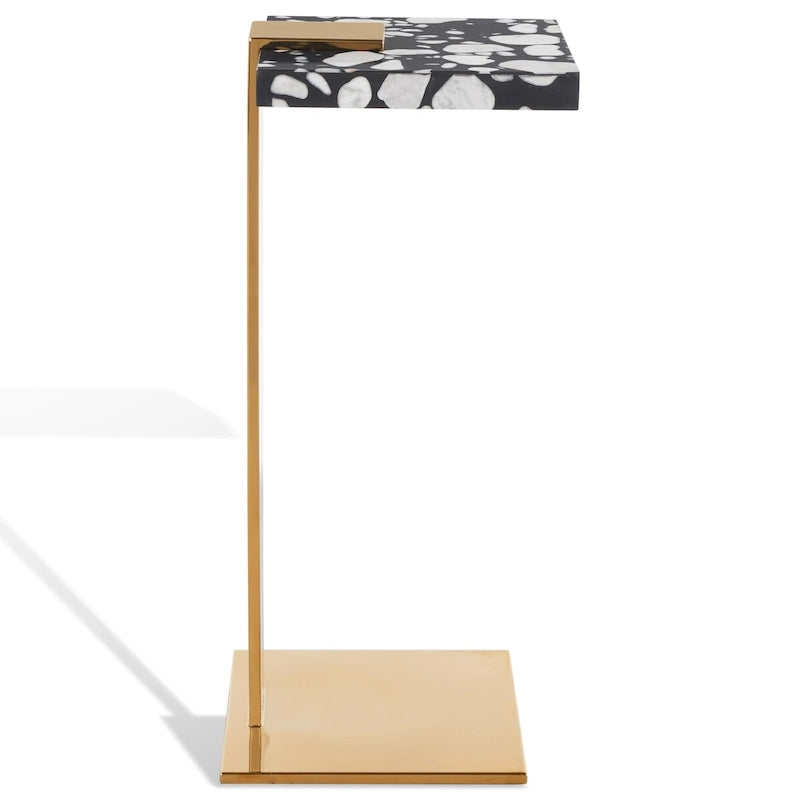 Acrylic Drink Table 10W x 10D x 24H - Crystal Clear with Brass Accents - Modern Geometric Design