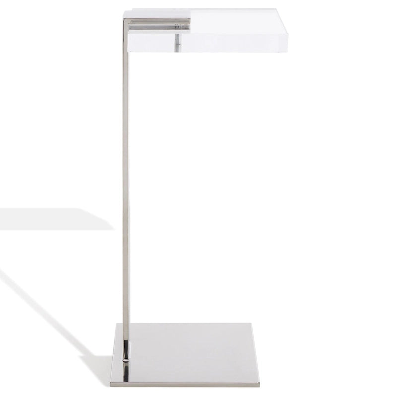 Acrylic Drink Table 10W x 10D x 24H - Crystal Clear with Brass Accents - Modern Geometric Design