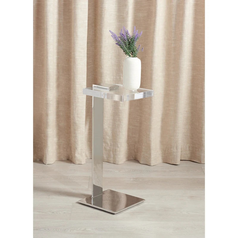 Acrylic Drink Table 10W x 10D x 24H - Crystal Clear with Brass Accents - Modern Geometric Design