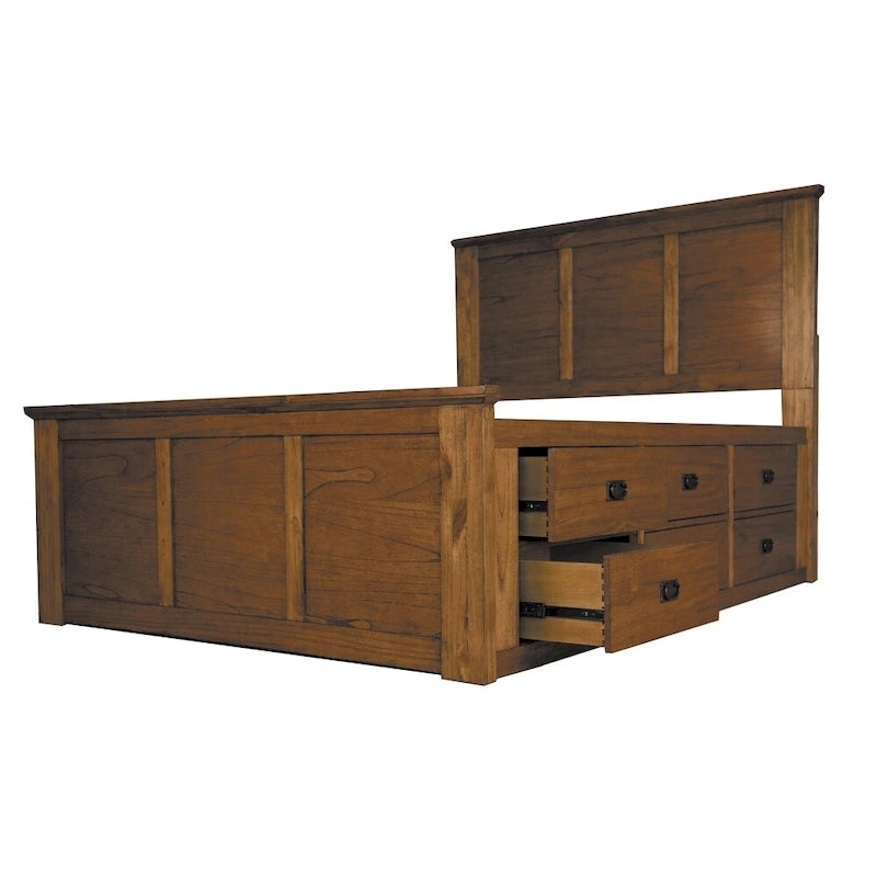 Queen Storage Bedroom Set 3-Piece - Solid Mindi Wood - 9 Drawers - 2 Nightstands with USB - Harvest Oak Finish - 67x86x58 inch