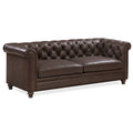 87" Chesterfield Sofa Full Grain Italian Leather Tufted Button 8-Way Hand Tied - Cognac Tan Classic Living Room Couch
