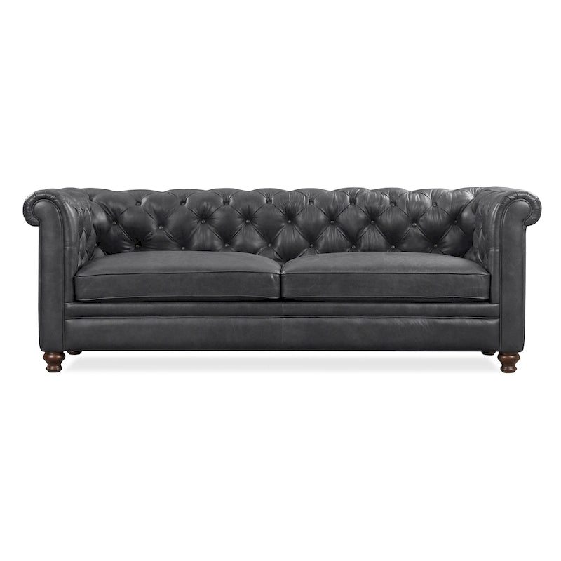 87" Chesterfield Sofa Full Grain Italian Leather Tufted Button 8-Way Hand Tied - Cognac Tan Classic Living Room Couch