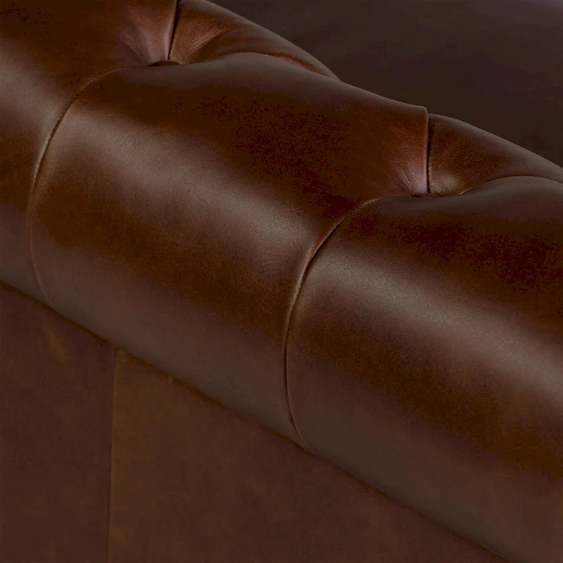 87" Chesterfield Sofa Full Grain Italian Leather Tufted Button 8-Way Hand Tied - Cognac Tan Classic Living Room Couch