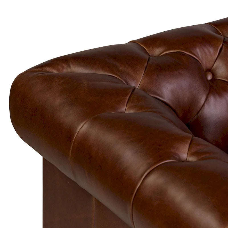 87" Chesterfield Sofa Full Grain Italian Leather Tufted Button 8-Way Hand Tied - Cognac Tan Classic Living Room Couch