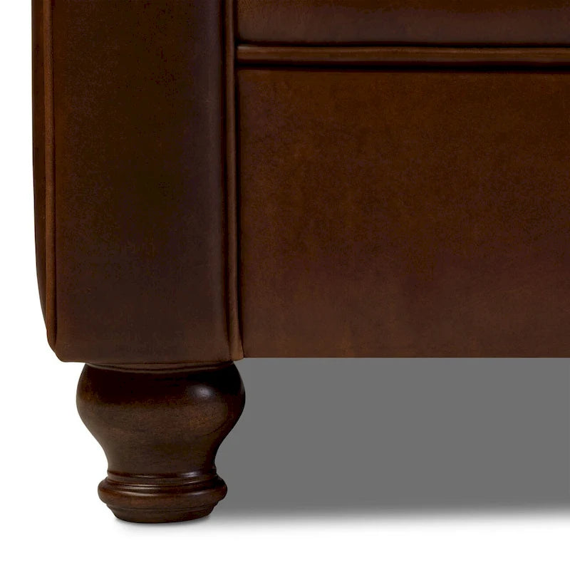 87" Chesterfield Sofa Full Grain Italian Leather Tufted Button 8-Way Hand Tied - Cognac Tan Classic Living Room Couch