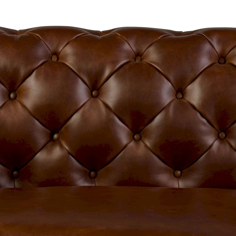 87" Chesterfield Sofa Full Grain Italian Leather Tufted Button 8-Way Hand Tied - Cognac Tan Classic Living Room Couch