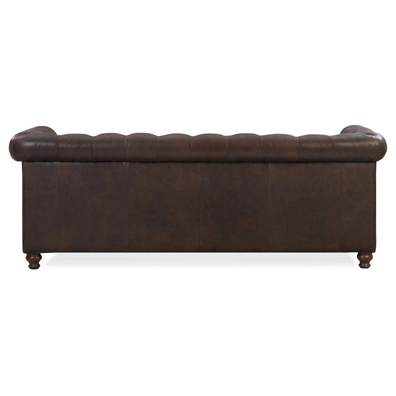 87" Chesterfield Sofa Full Grain Italian Leather Tufted Button 8-Way Hand Tied - Cognac Tan Classic Living Room Couch
