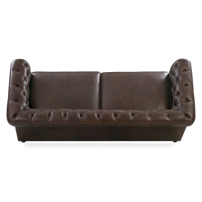 87" Chesterfield Sofa Full Grain Italian Leather Tufted Button 8-Way Hand Tied - Cognac Tan Classic Living Room Couch