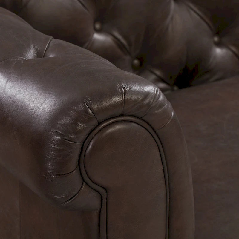 87" Chesterfield Sofa Full Grain Italian Leather Tufted Button 8-Way Hand Tied - Cognac Tan Classic Living Room Couch
