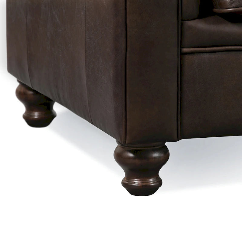 87" Chesterfield Sofa Full Grain Italian Leather Tufted Button 8-Way Hand Tied - Cognac Tan Classic Living Room Couch