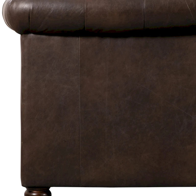 87" Chesterfield Sofa Full Grain Italian Leather Tufted Button 8-Way Hand Tied - Cognac Tan Classic Living Room Couch