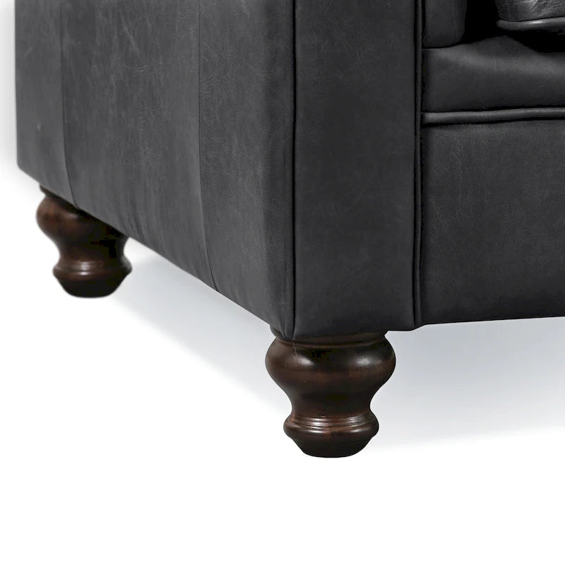 87" Chesterfield Sofa Full Grain Italian Leather Tufted Button 8-Way Hand Tied - Cognac Tan Classic Living Room Couch