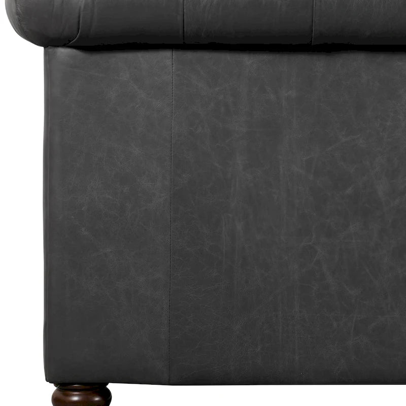 87" Chesterfield Sofa Full Grain Italian Leather Tufted Button 8-Way Hand Tied - Cognac Tan Classic Living Room Couch