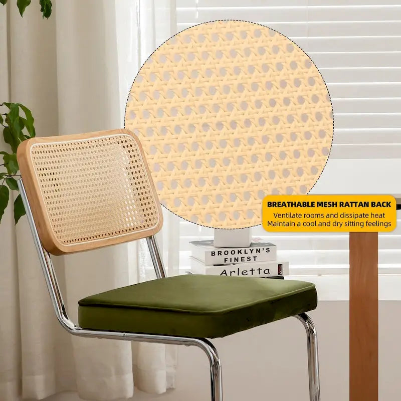 Cantilever Dining Chairs Set of 2 - Chrome Steel Frame with Rattan Seat - Mid-Century Modern Stackable