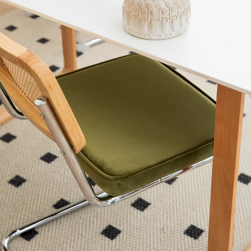 Cantilever Dining Chairs Set of 2 - Chrome Steel Frame with Rattan Seat - Mid-Century Modern Stackable