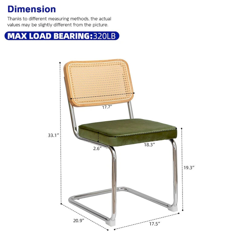 Cantilever Dining Chairs Set of 2 - Chrome Steel Frame with Rattan Seat - Mid-Century Modern Stackable