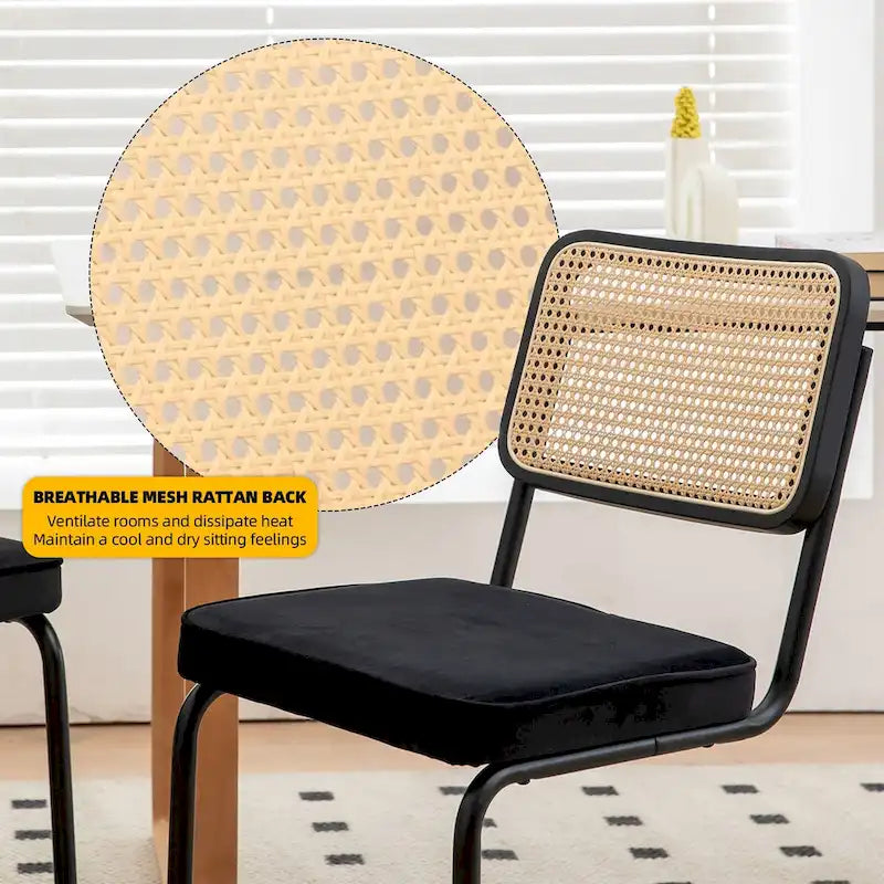 Cantilever Dining Chairs Set of 2 - Chrome Steel Frame with Rattan Seat - Mid-Century Modern Stackable