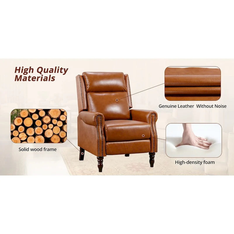 Genuine Leather Push Back Recliner Chairs Set of 2 - Mid-Century Modern 41H x 32W x 36D - 350 lbs Capacity