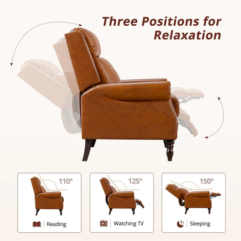 Genuine Leather Push Back Recliner Chairs Set of 2 - Mid-Century Modern 41H x 32W x 36D - 350 lbs Capacity