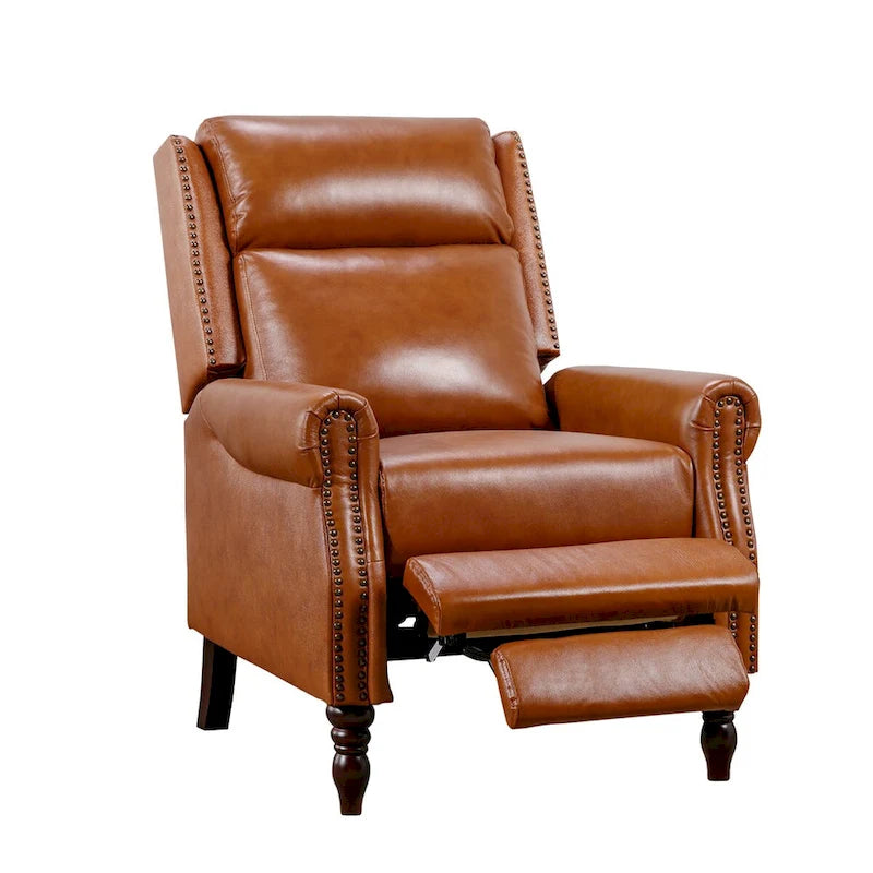Genuine Leather Push Back Recliner Chairs Set of 2 - Mid-Century Modern 41H x 32W x 36D - 350 lbs Capacity