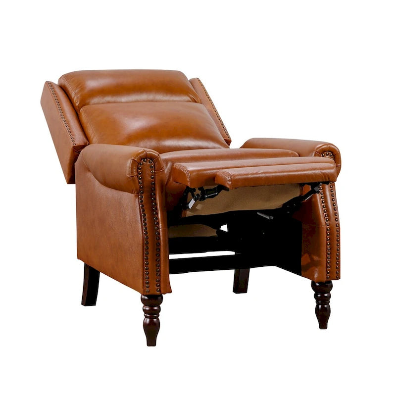 Genuine Leather Push Back Recliner Chairs Set of 2 - Mid-Century Modern 41H x 32W x 36D - 350 lbs Capacity