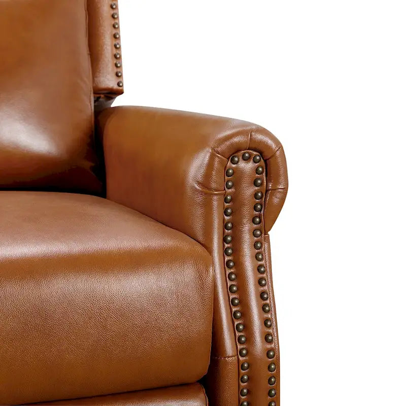 Genuine Leather Push Back Recliner Chairs Set of 2 - Mid-Century Modern 41H x 32W x 36D - 350 lbs Capacity