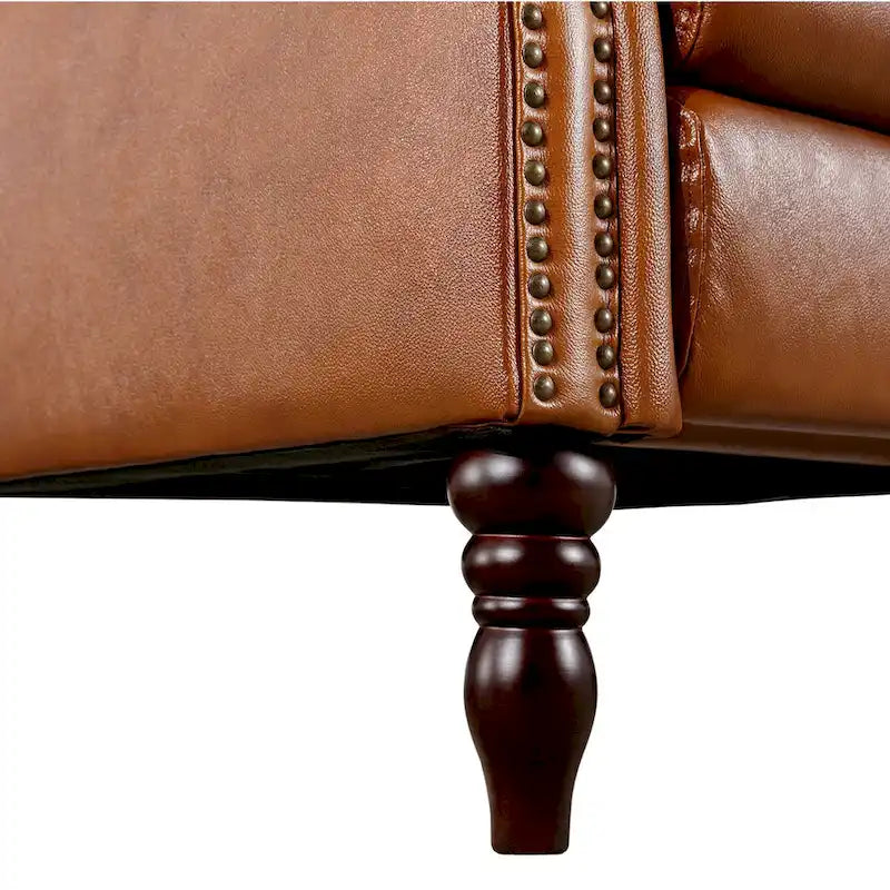 Genuine Leather Push Back Recliner Chairs Set of 2 - Mid-Century Modern 41H x 32W x 36D - 350 lbs Capacity