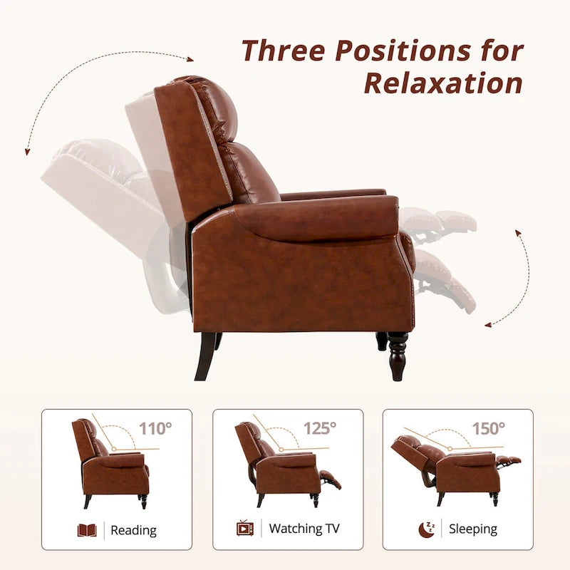 Genuine Leather Push Back Recliner Chairs Set of 2 - Mid-Century Modern 41H x 32W x 36D - 350 lbs Capacity