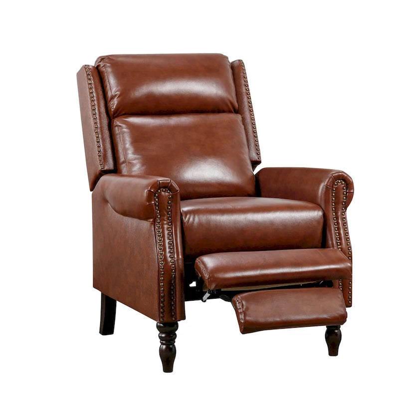 Genuine Leather Push Back Recliner Chairs Set of 2 - Mid-Century Modern 41H x 32W x 36D - 350 lbs Capacity