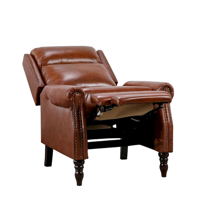 Genuine Leather Push Back Recliner Chairs Set of 2 - Mid-Century Modern 41H x 32W x 36D - 350 lbs Capacity