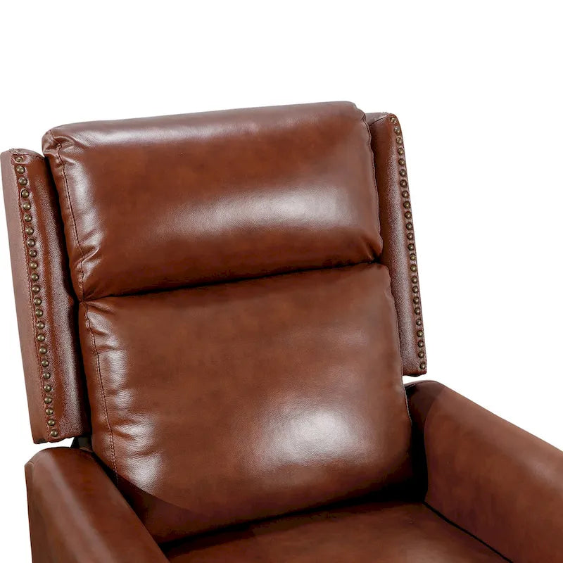 Genuine Leather Push Back Recliner Chairs Set of 2 - Mid-Century Modern 41H x 32W x 36D - 350 lbs Capacity