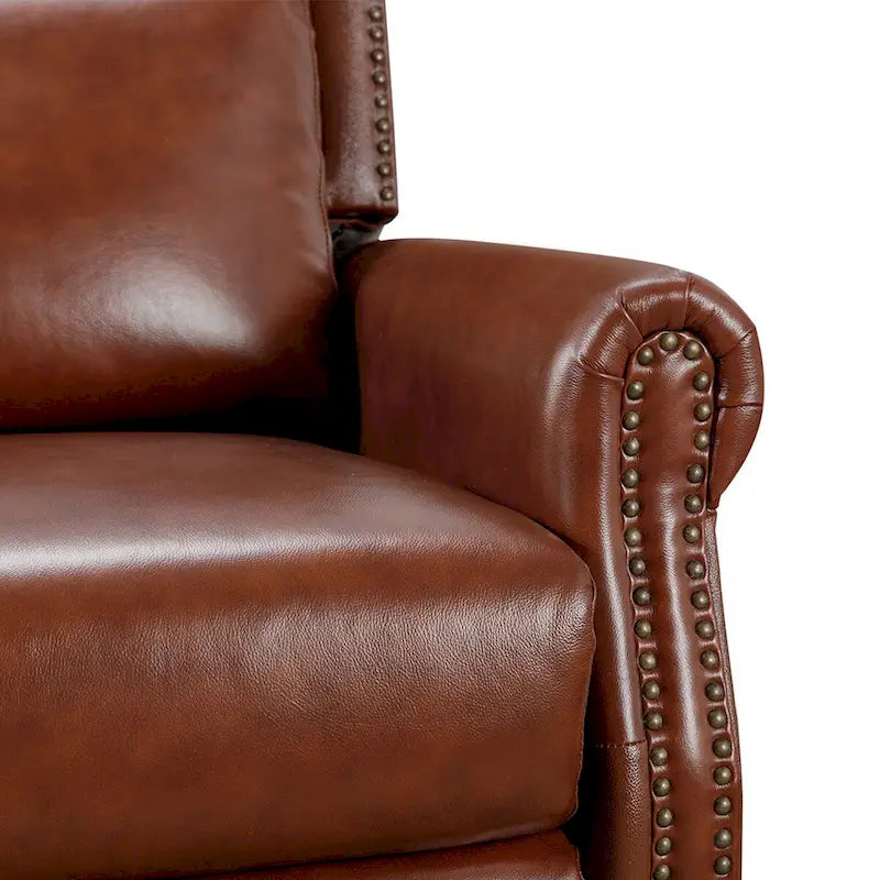 Genuine Leather Push Back Recliner Chairs Set of 2 - Mid-Century Modern 41H x 32W x 36D - 350 lbs Capacity