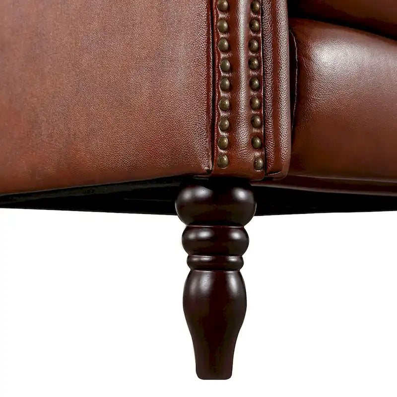 Genuine Leather Push Back Recliner Chairs Set of 2 - Mid-Century Modern 41H x 32W x 36D - 350 lbs Capacity