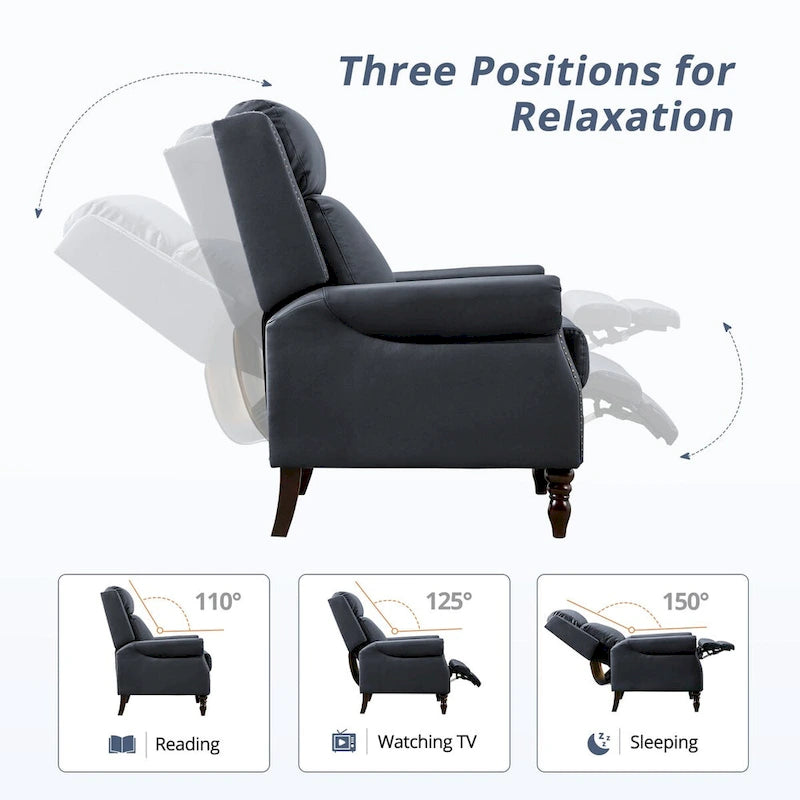 Genuine Leather Push Back Recliner Chairs Set of 2 - Mid-Century Modern 41H x 32W x 36D - 350 lbs Capacity