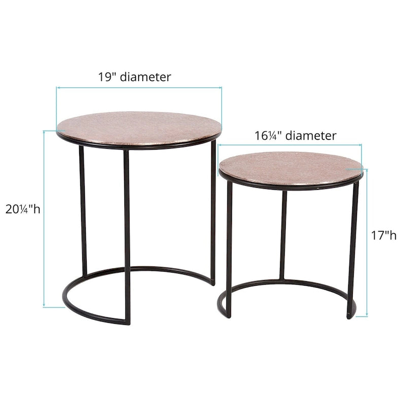 Round Nesting Tables Set of 2 - Copper Aluminum Top with Black Iron Frame - Industrial Style - 19" Diameter