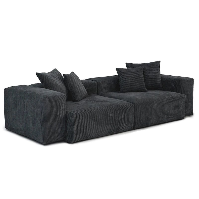 Modular Sectional Sofa Corduroy Deep Seat L-Shape U-Shape Convertible with Ottoman Wood Legs 4 Pillows - High Resilience