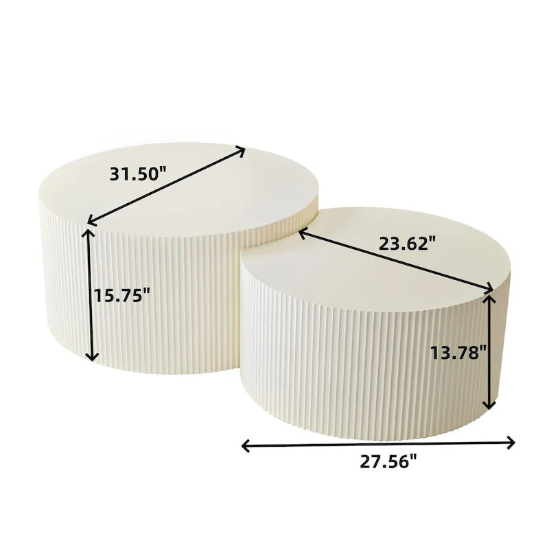 Nesting Coffee Table Set of 2 - Modern Black with Vertical Stripe Design - Space-Saving Stacking Tables - MDF Construction