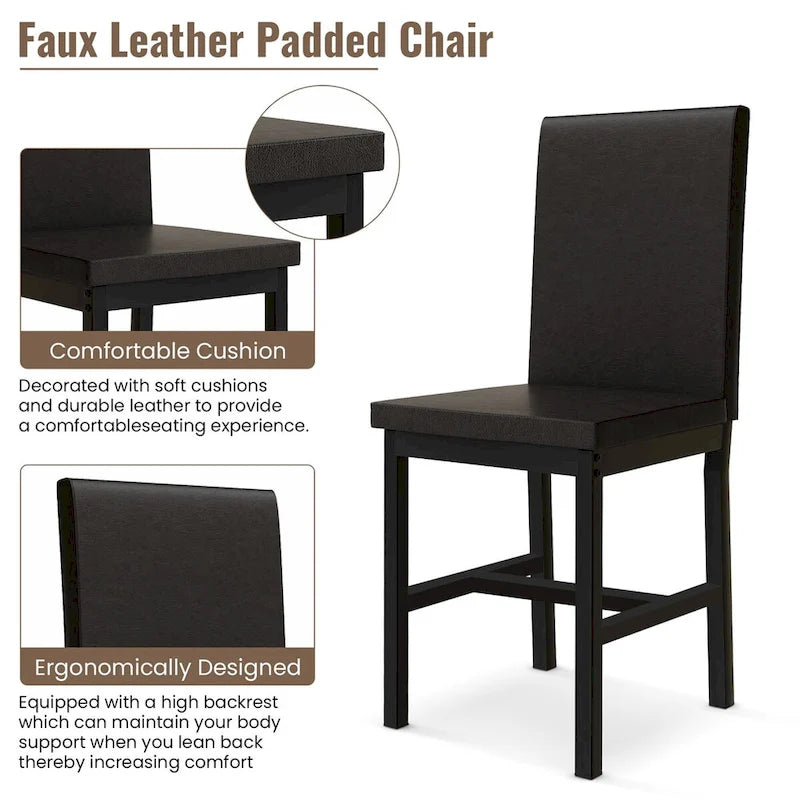 5-Piece Dining Table Set - Faux Marble Top with 4 PU Leather Chairs - Modern Kitchen Dining Room Furniture - Seats 4