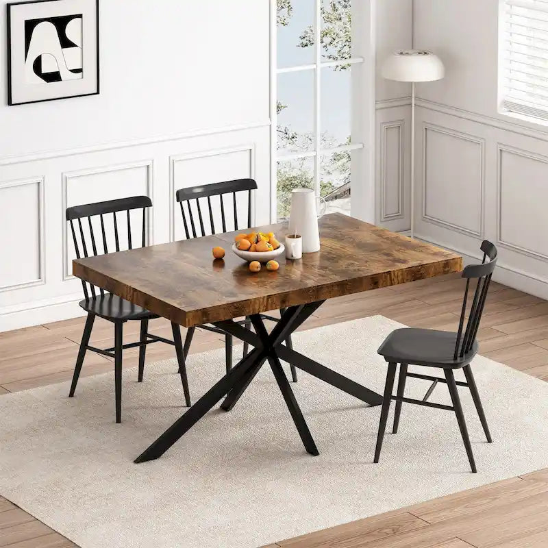 Extendable Dining Table with Storage Box Retro Rectangular MDF Top Iron Legs 165 lbs Capacity - Kitchen Furniture