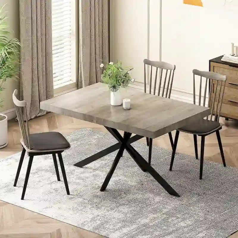 Extendable Dining Table with Storage Box Retro Rectangular MDF Top Iron Legs 165 lbs Capacity - Kitchen Furniture