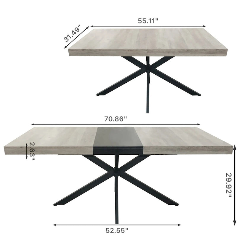 Extendable Dining Table with Storage Box Retro Rectangular MDF Top Iron Legs 165 lbs Capacity - Kitchen Furniture