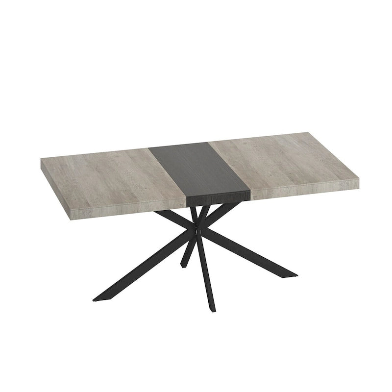 Extendable Dining Table with Storage Box Retro Rectangular MDF Top Iron Legs 165 lbs Capacity - Kitchen Furniture