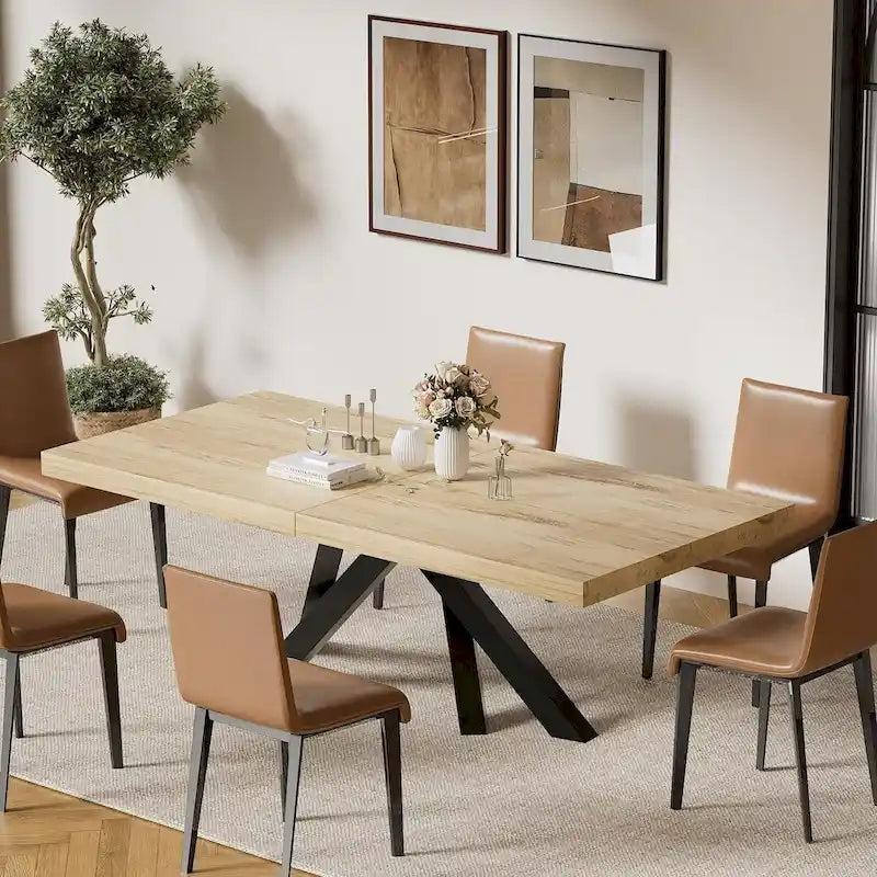 Extendable Dining Table 63-78 Inches - Modern Expandable Kitchen Table - Seats 4-10 People - 500 lbs Capacity