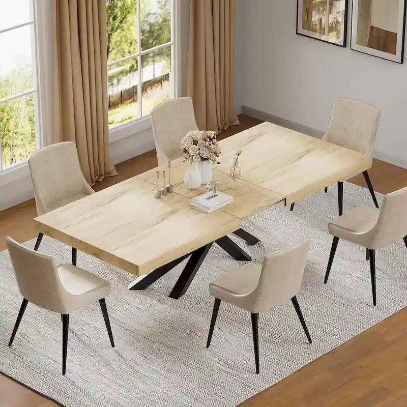 Extendable Dining Table 63-78 Inches - Modern Expandable Kitchen Table - Seats 4-10 People - 500 lbs Capacity