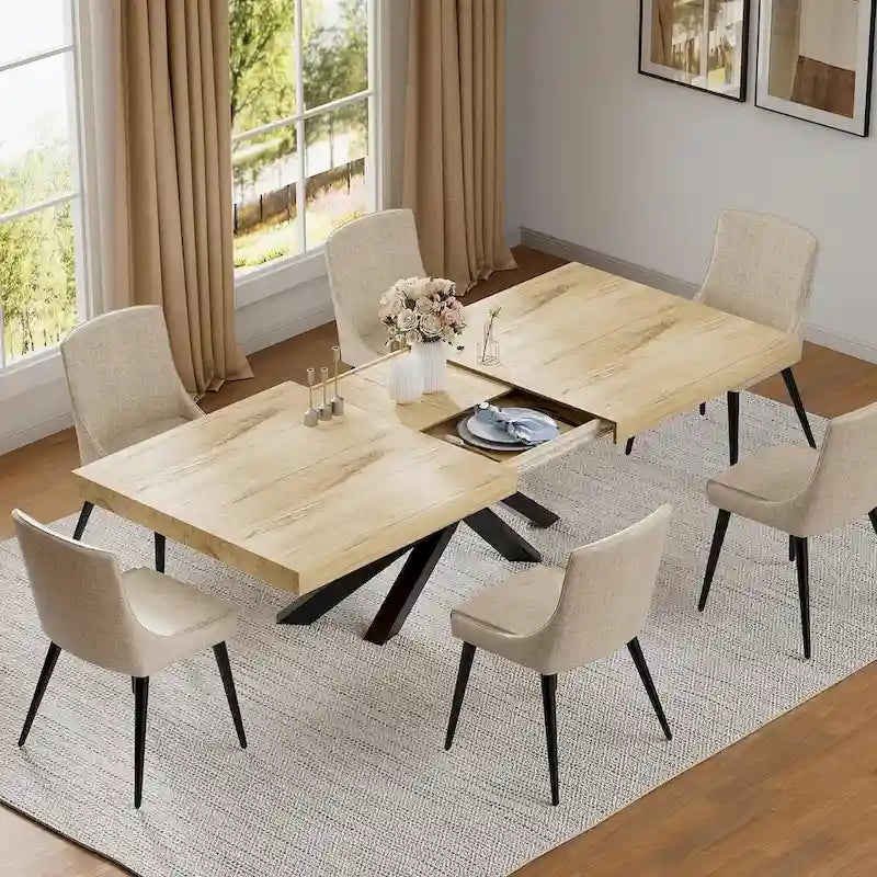 Extendable Dining Table 63-78 Inches - Modern Expandable Kitchen Table - Seats 4-10 People - 500 lbs Capacity
